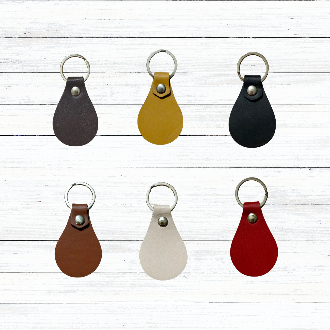 Custom Engraved Faux Leather Teardrop Keychain | 6 Color Options