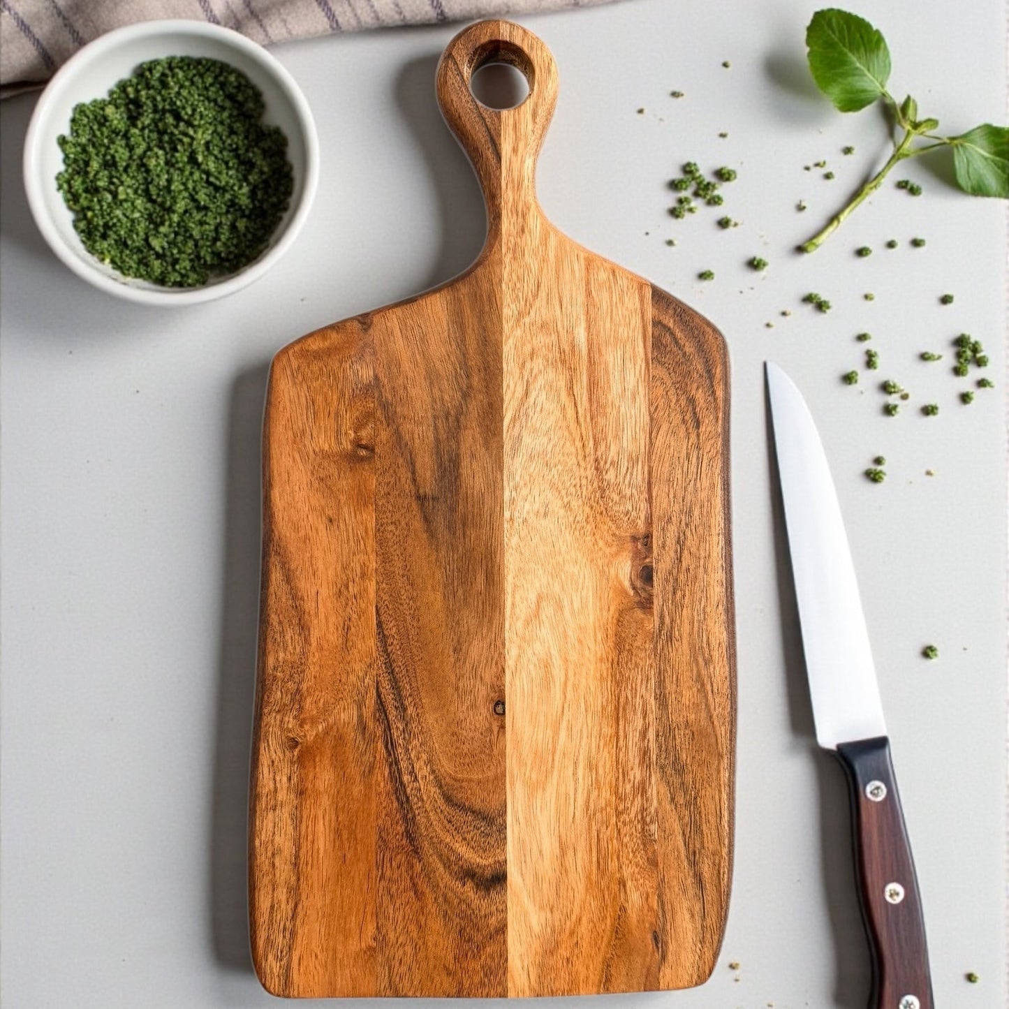 Custom made Acacia Wood Cutting & Charcuterie Board with Handle