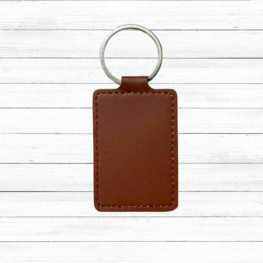 Custom Engraved Faux Leather Rectangle Keychain | Classic Saddle Brown