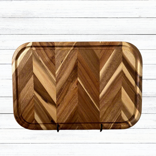 Large Custom Engraved Herringbone Acacia Wood Serving Board