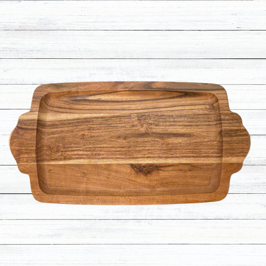 Custom Engraved Handled Acacia Wood Serving Board with Lip