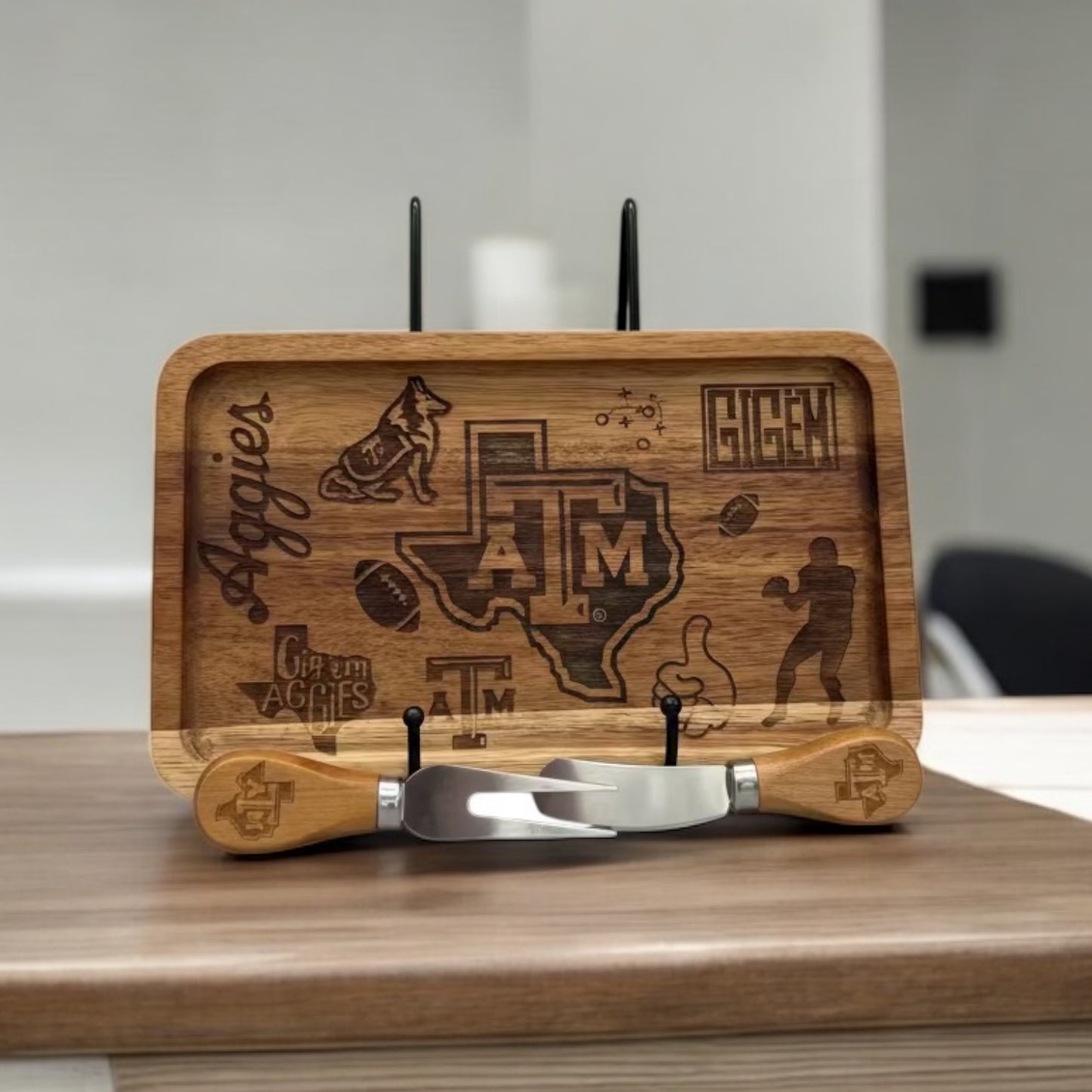 Custom Engraved Wooden Cheeseboard Sets | Includes Fork & Knife | 10x6 Inches