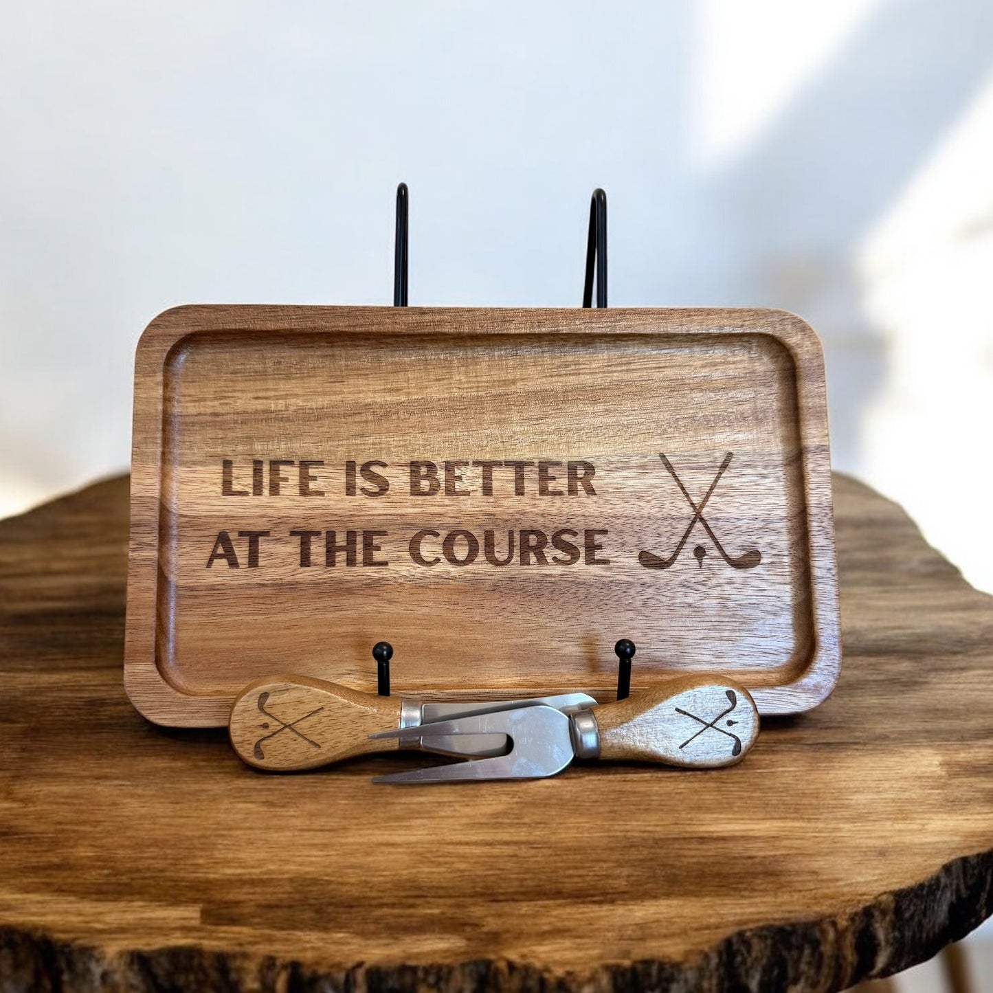 Custom Engraved Wooden Cheeseboard Sets | Includes Fork & Knife | 10x6 Inches