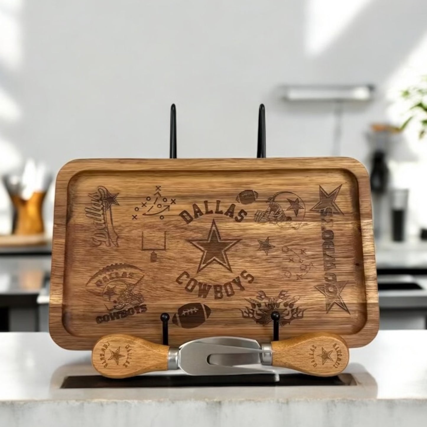 Custom Engraved Wooden Cheeseboard Sets | Includes Fork & Knife | 10x6 Inches
