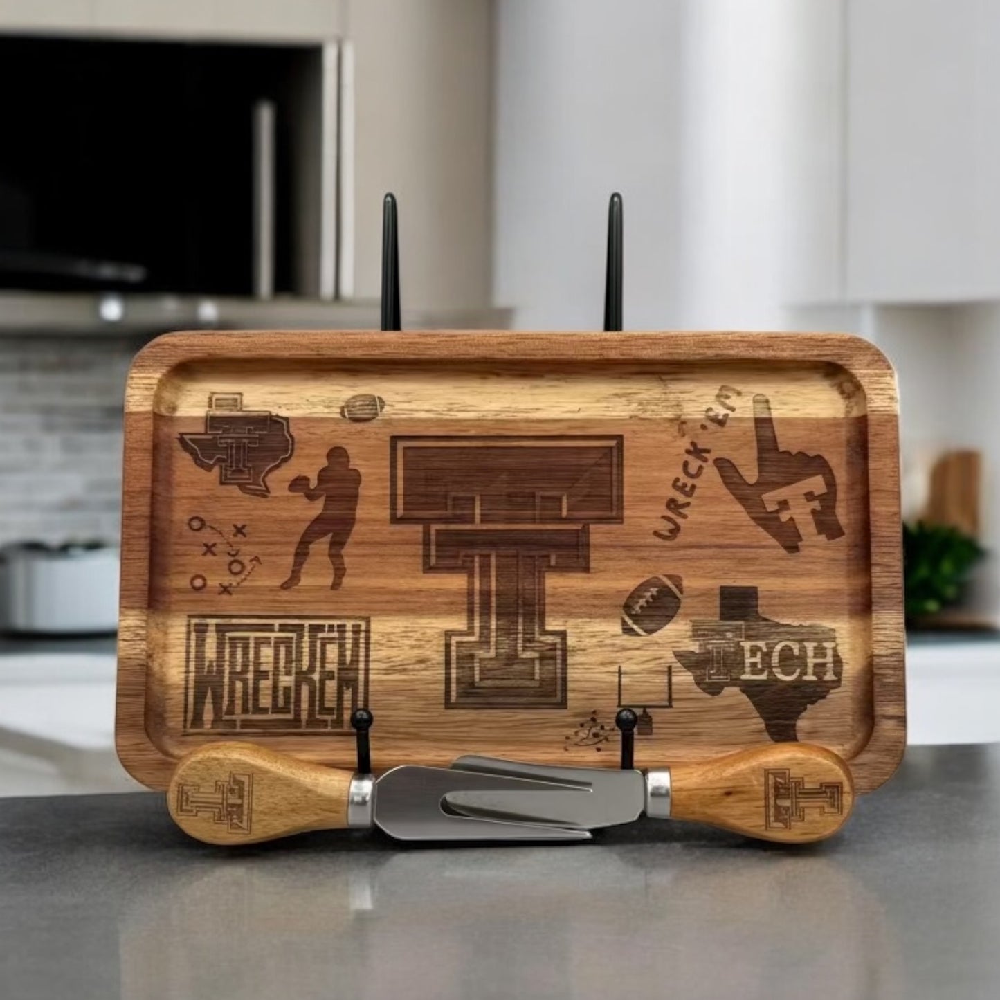 Custom Engraved Wooden Cheeseboard Sets | Includes Fork & Knife | 10x6 Inches