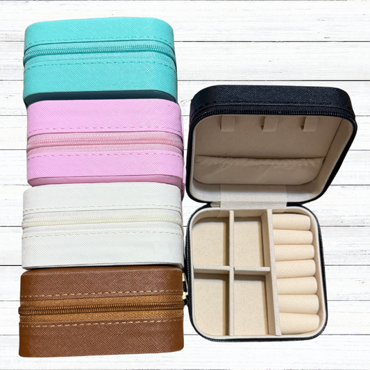 Personalized Monochromatic PU Leather Travel Jewelry Box | 5 Color Options