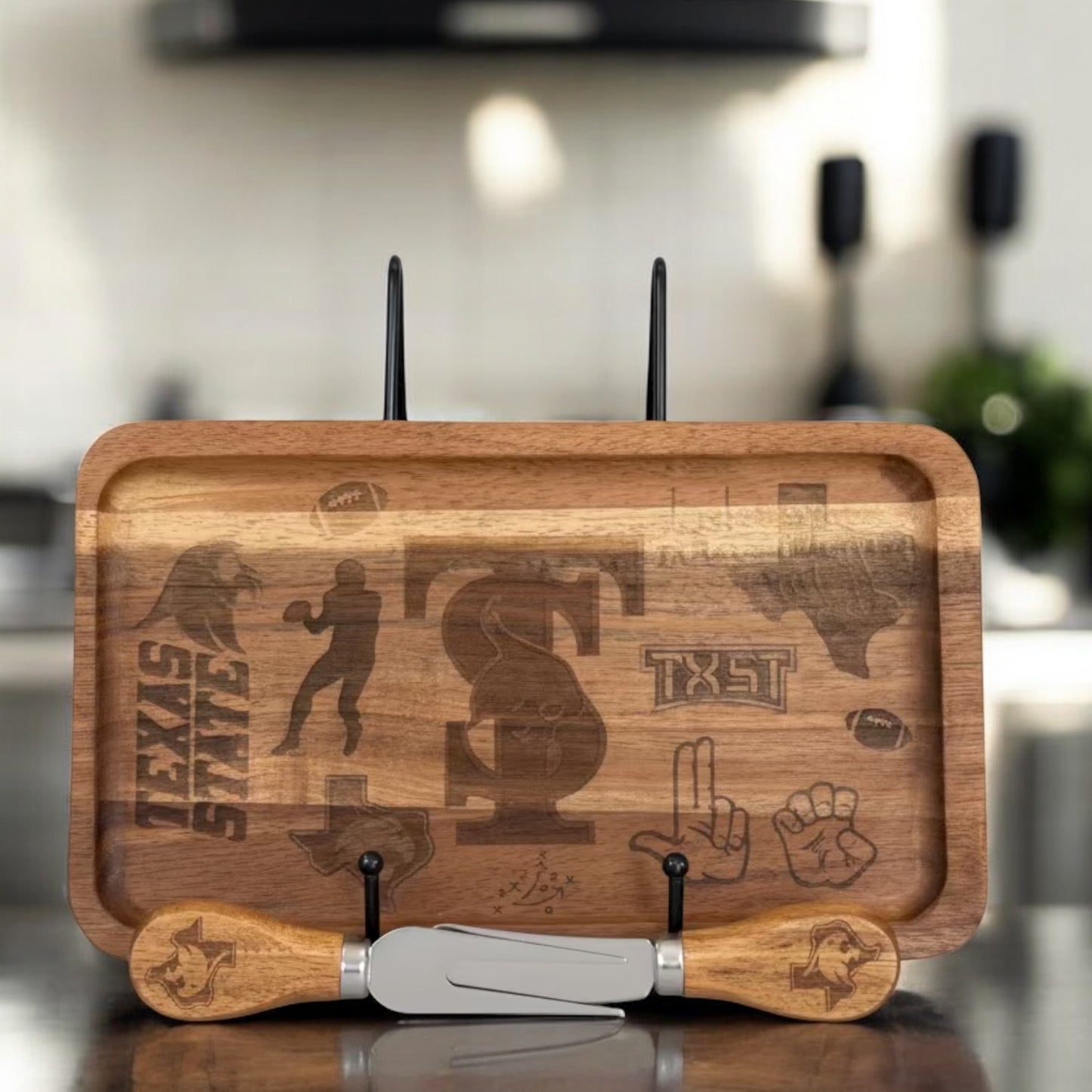 Custom Engraved Wooden Cheeseboard Sets | Includes Fork & Knife | 10x6 Inches