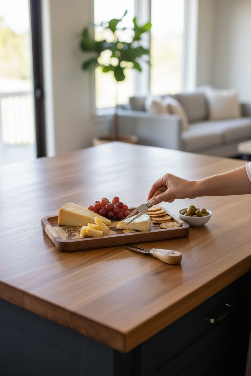 Custom Engraved Wooden Cheeseboard Sets | Includes Fork & Knife | 10x6 Inches