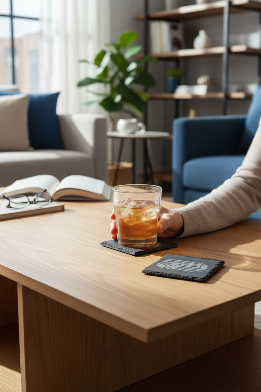 Custom Engraved Slate Coasters | Set of 2