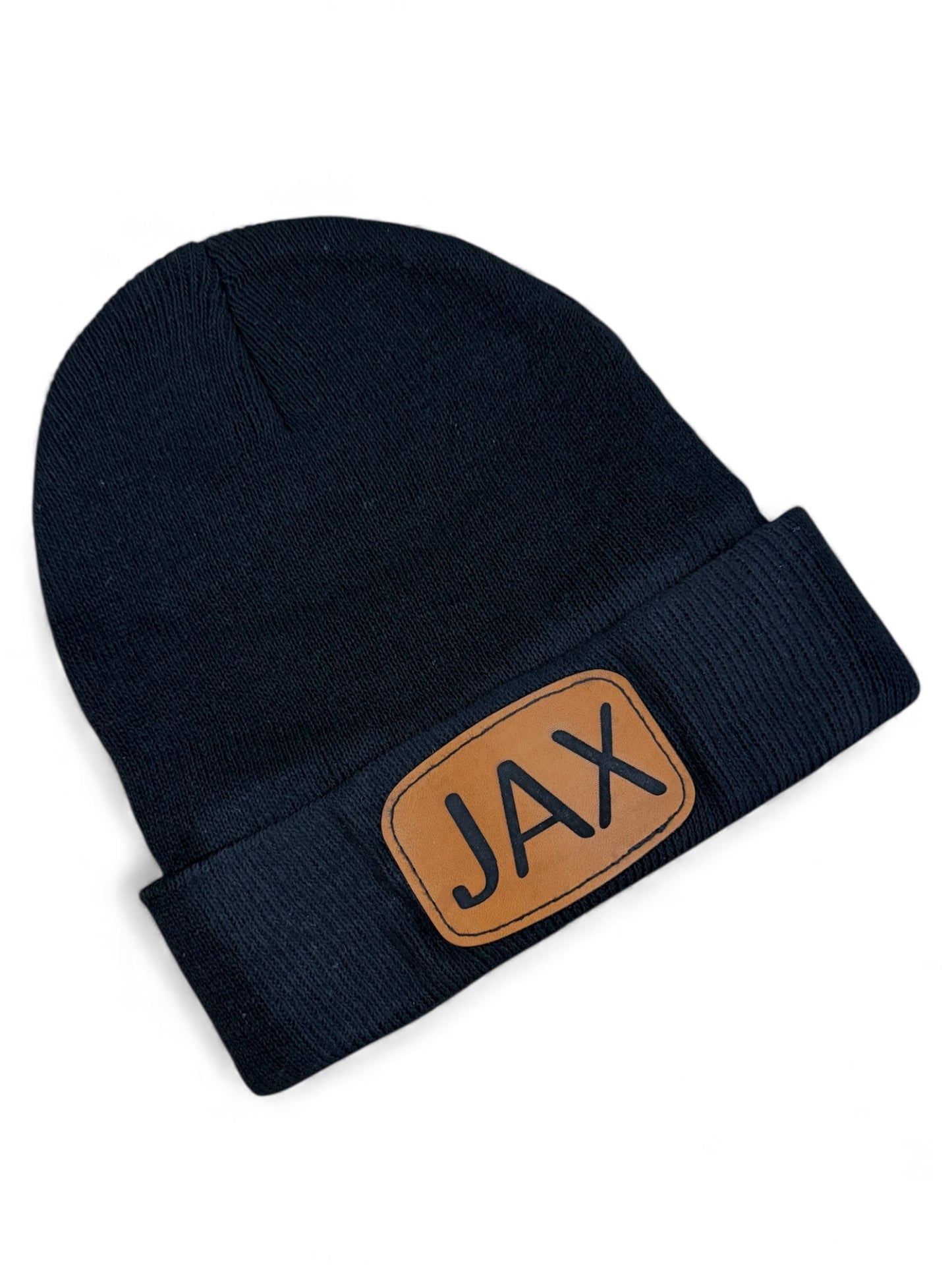 Personalized Leather Patch Beanies | One Size Fits Most Adults & Kids