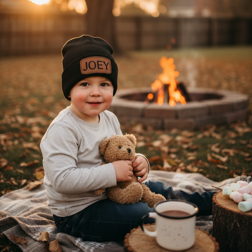 Personalized Leather Patch Beanies | One Size Fits Most Adults & Kids